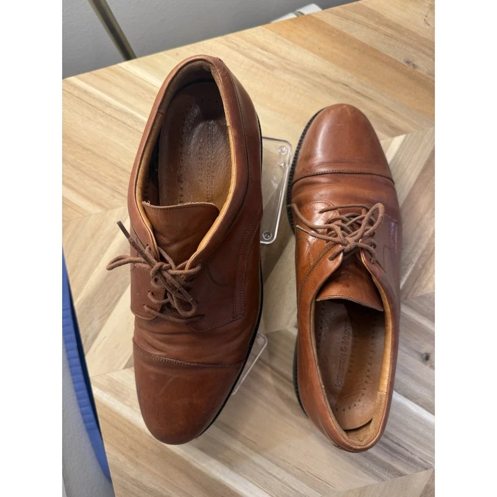 Johnston & Murphy PASSPORT Cap-Toe Oxfords Brown Cognac Leather‎ Lace UpMens 12M